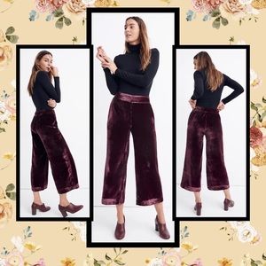 MADEWELL Velvet Huston Pull-On Crop Pants Wide Leg Burgundy Size Small S